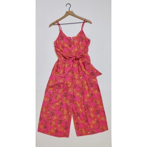 FREE PEOPLE Hot Tropics Jumpsuit Cropped Floral Tie Waist Colorful Print Size 4 - Picture 3 of 16